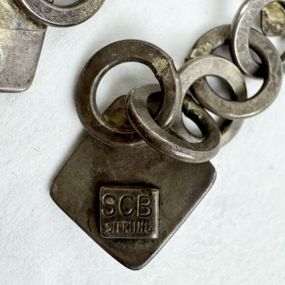 Vintage SCB Earrings 925 Sterling Silver Real Amethyst Purple Yellow Stone Chain - Picture 8 of 13